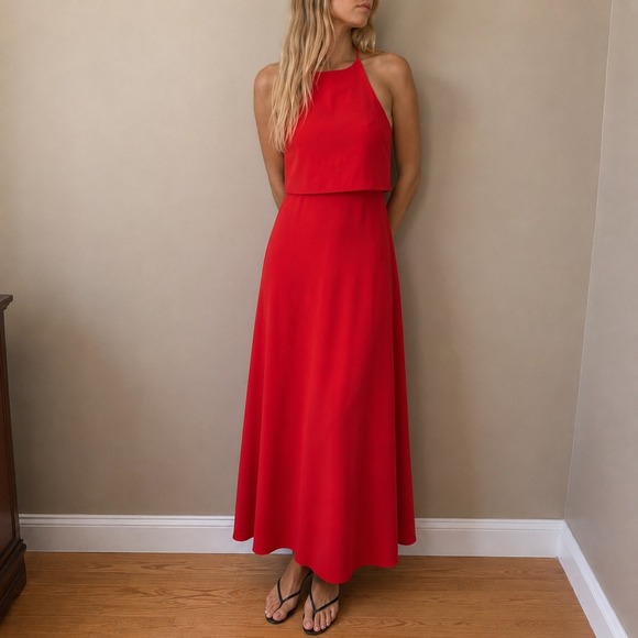 Jill Jill Stuart Dresses & Skirts - Jill Jill Stuart Red Dress Popover Halter Gown 2 Minimalist Elegant Gala